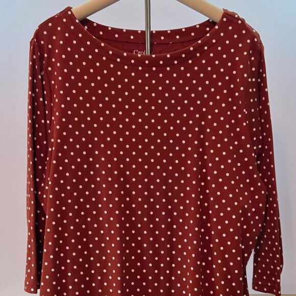 Croft & Barrow Women’s Plus 3/4 Sleeve Polka Dot Top, 2X, Rust / White - Picture 4 of 8